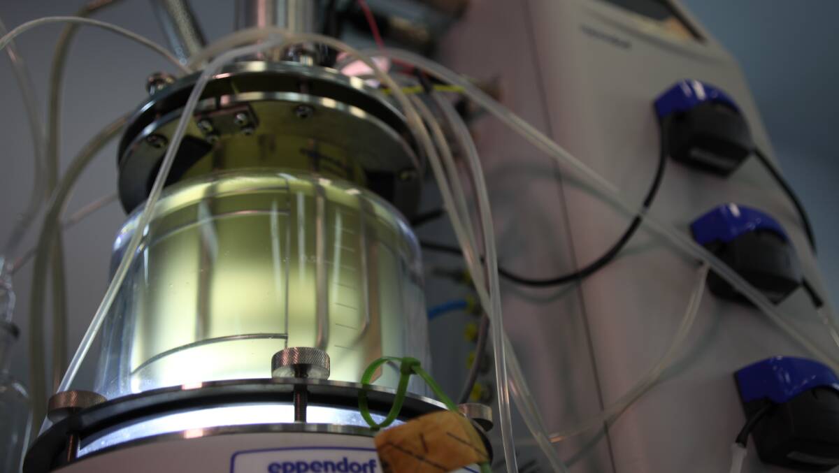 A mini fermenter running during the fermentation process at MicroBioGen's laboratory. 
