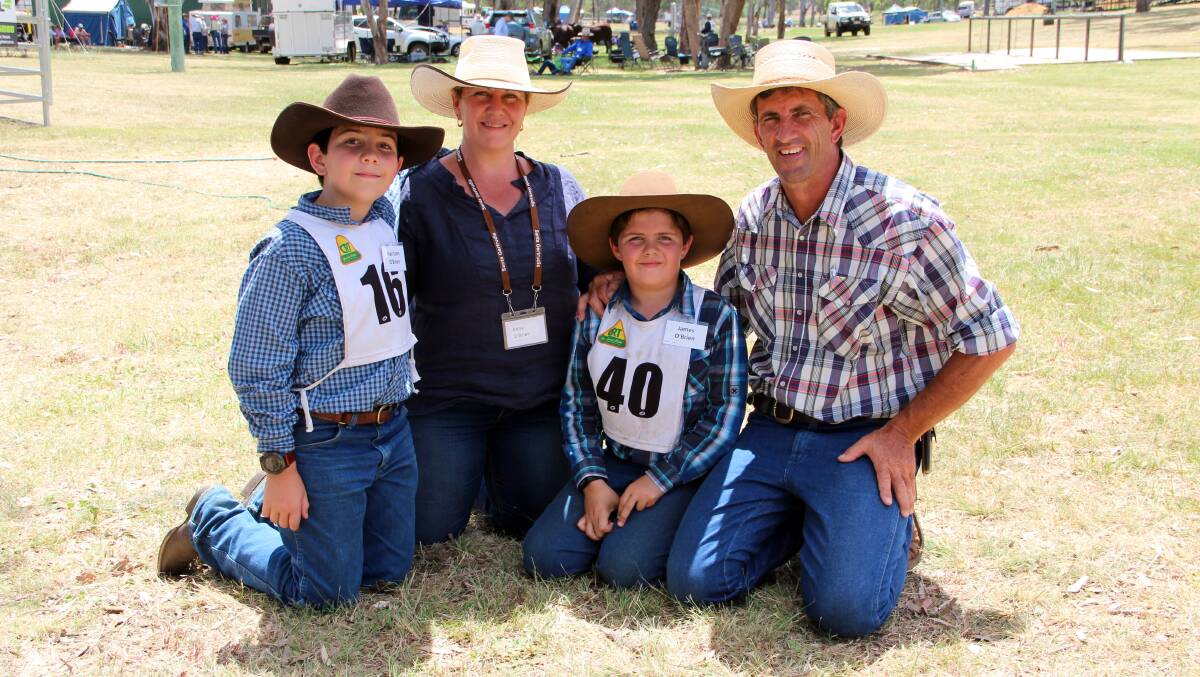 Family event: Harrison, 10, Kate, James, 9, and Justin O'Brien, Tottenham, NSW, at the Santa Gertrudis National Junior Show and Camp.