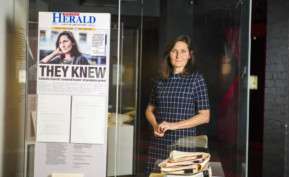 Joanne McCarthy at the exhibition launch, which also features the work of journalists like Adele Ferguson, Chris Masters and Hedley Thomas. Picture: Dion Georgopoulos