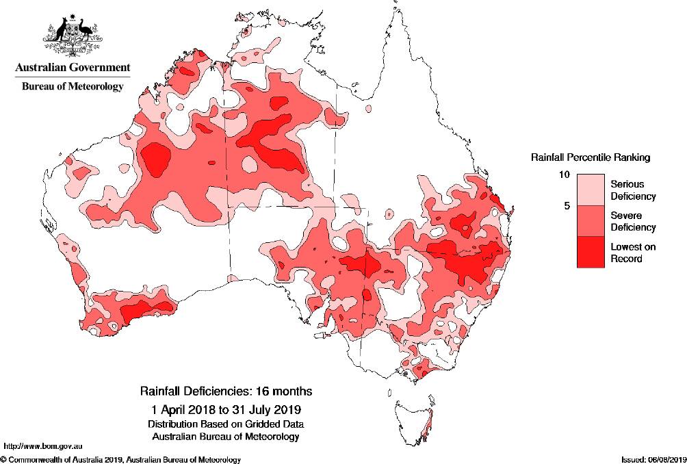 16-month rainfall deficiencies. Source: Bureau of Meteorolgy 