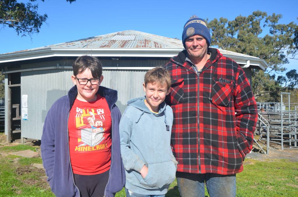 Oliver, Ethan and Ryan Broad, Angaston, SA, at last month's sheep market at Mount Pleasant, SA. Picture by Vanessa Binks