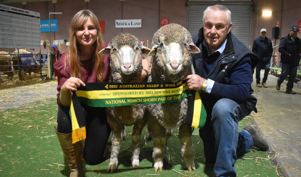 EVEN PAIR: Claire and Ross McGauchie, Terrick West Merino stud, Prairie, with their National March-shorn Merino Pair of the Year.