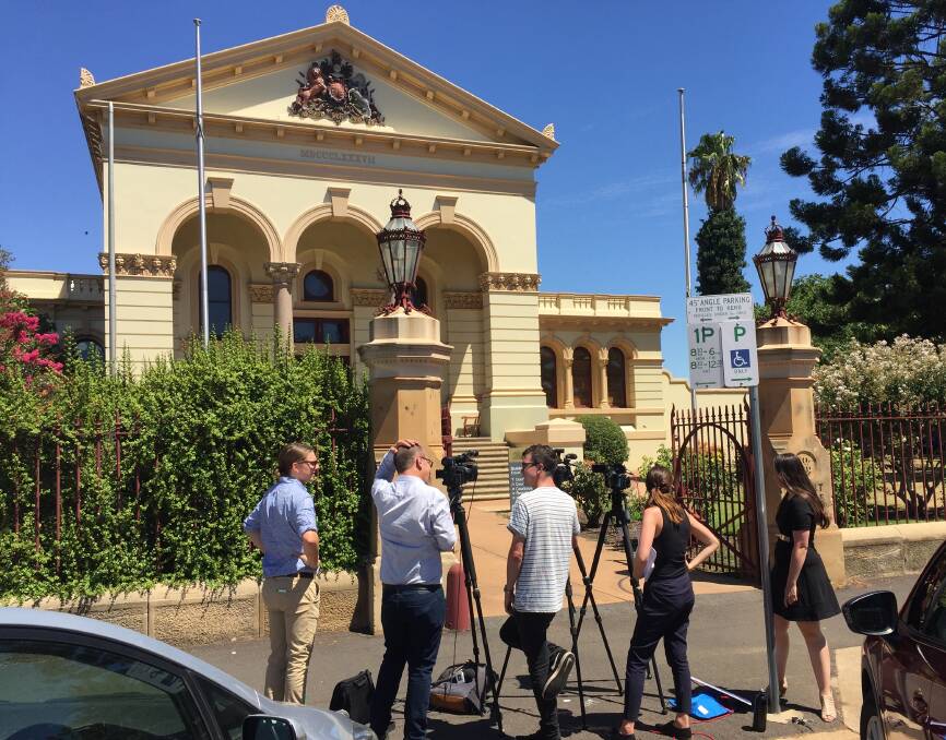 Media set up outside Dubbo Local Court on Tuesday as accused man Robert Crockford was refused bail. Photo: JENNIFER HOAR