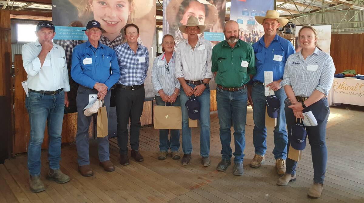 Some of the presenters at the Coonong Dohne sire evaluation trial field day including Don Mills, Allan Casey, Ben Swain, Sophie and Tom Holt, Jason Southwell, Jim Meckiff and Peta Bradley. Picture supplied