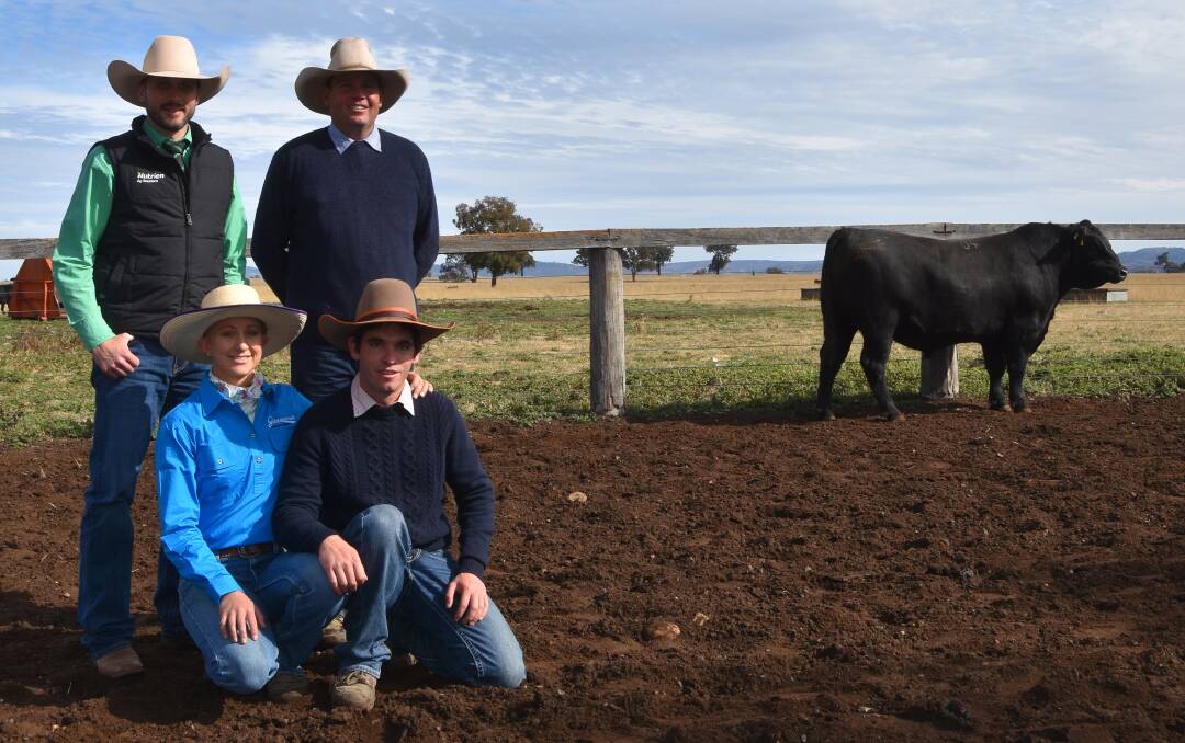 Top price Brooksby Kennard P328 with auctioneers Joel Fleming and Tom Piddington, vendors Kate Blackwood and David Collins. 