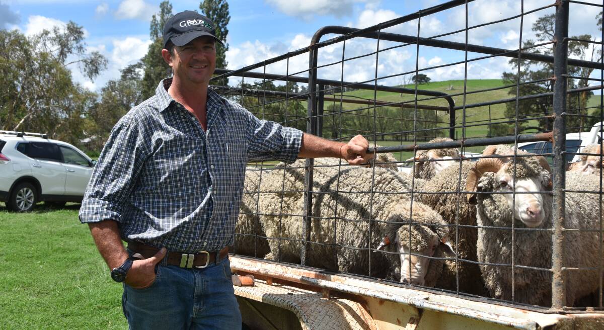 Jamie Swales, Woodlands, Kingstown with his 12 rams purchased from Cressbrook at their annual sale. 