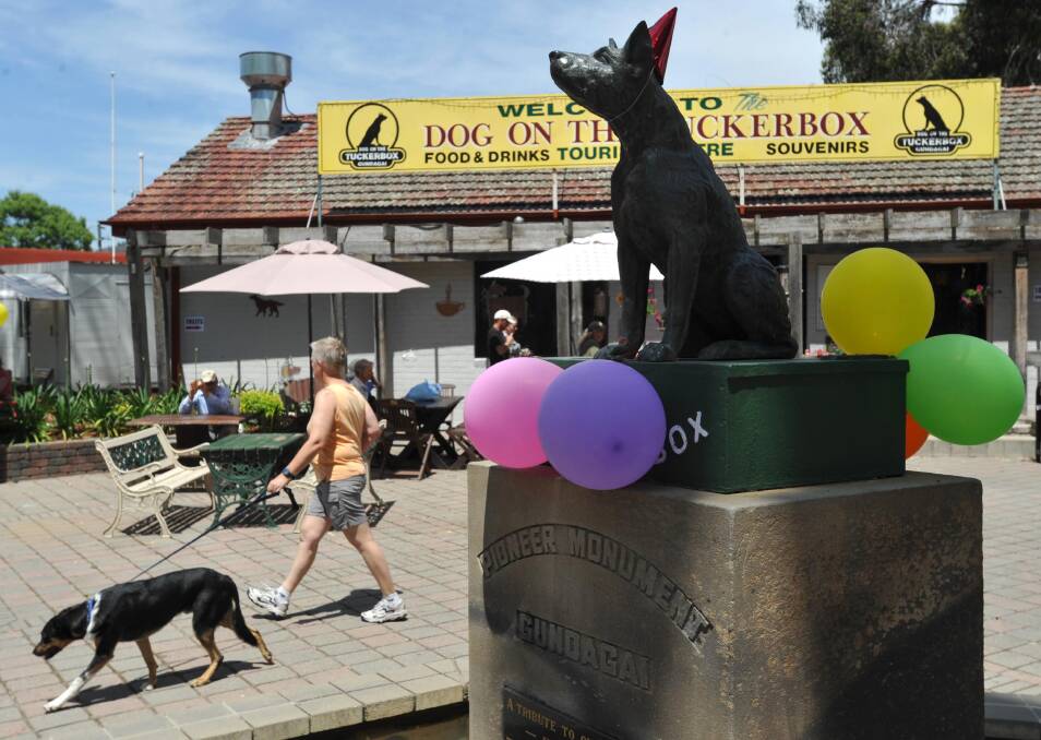 Gundagai's Dog on the Tuckerbox statue during its 80th birthday celebrations in 2012.