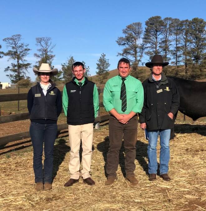 Hazeldean Angus stud principals Bea Litchfield (left) and Jim Litchfield, Hazeldean Cooma, with Nutrien agents Hamish McGeoch and Tim Woodham