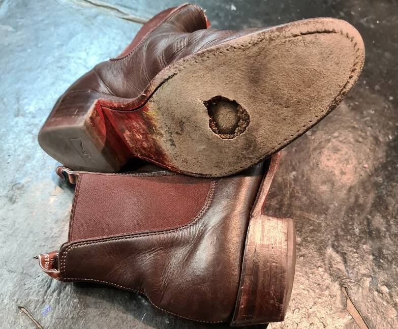 OLD FAVOURITES: Before and after of a loved pair of RM Williams boots that have seen plenty of action. Pictures: Supplied.