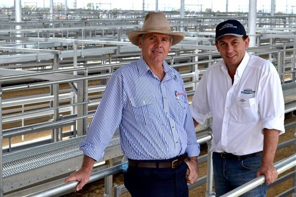 Tamworth Selling Agents Association president Ian Morgan with Regional Infrastructure managing director Garry Edwards at the yet to be opened Tamworth saleyards.