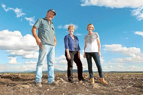 Penny Blatchford, pictured (right) with husband Rob and Greens Leader Christine Milne on the Blatchfords’ Gurley district farm, who ran for The Greens in the Senate.