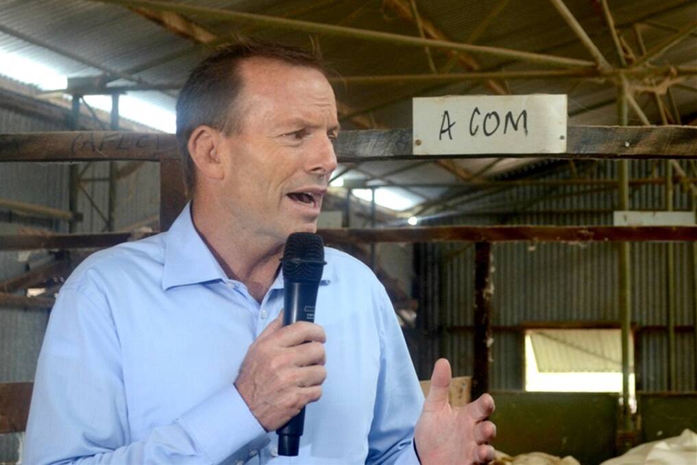 Tony Abbot at the "Jandra" woolshed, north of Bourke, on Sunday.