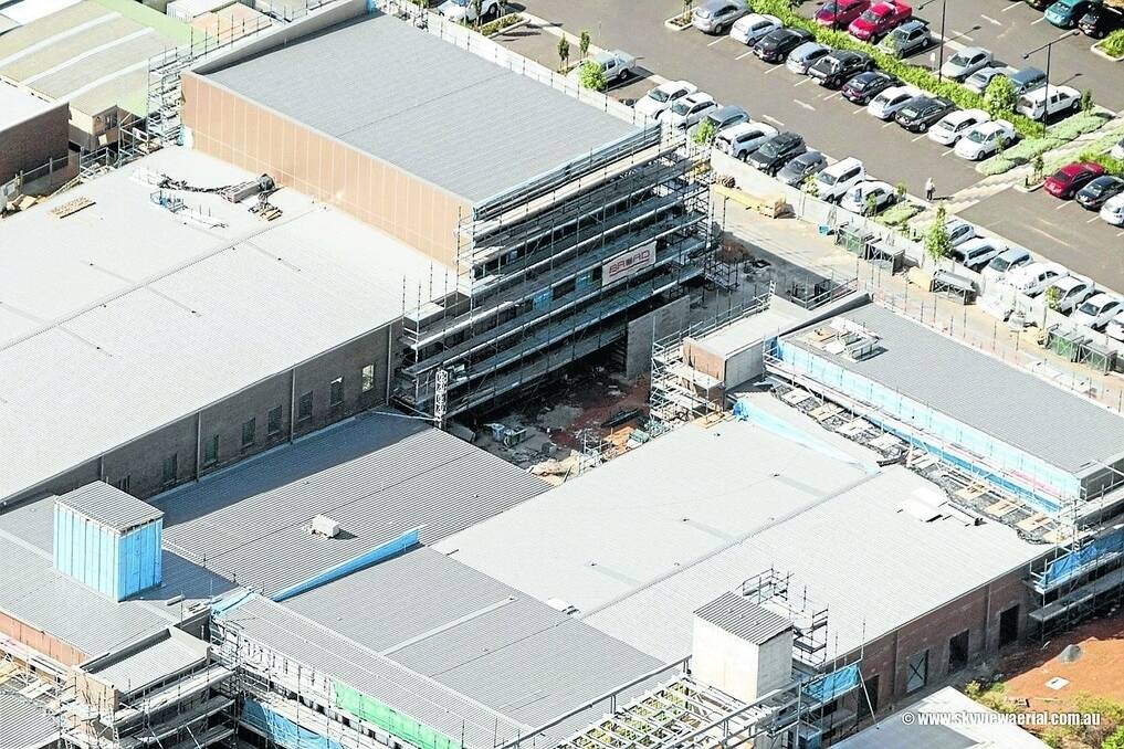 An aerial view showing construction at Dubbo Base Hospital of the $91.3 million extension works from the left.