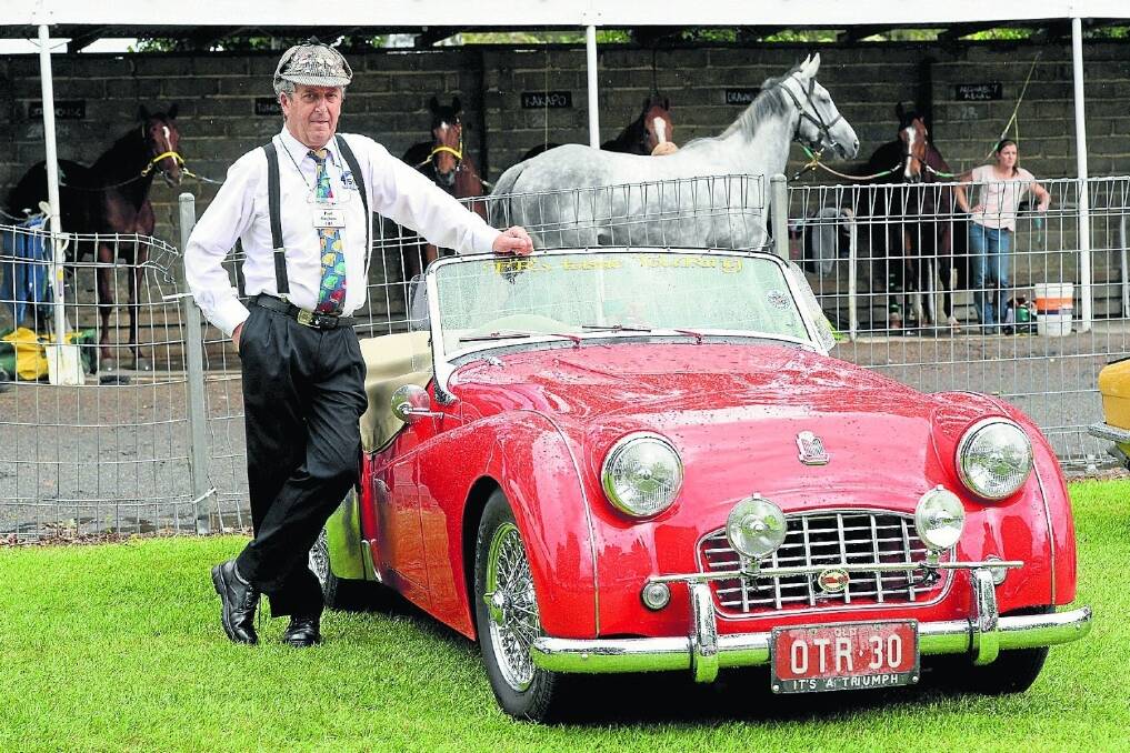 Paul Bingham from Narang, on the Gold Coast, Queensland, with his 1956 TR3 model Triumph at the Orange Races.