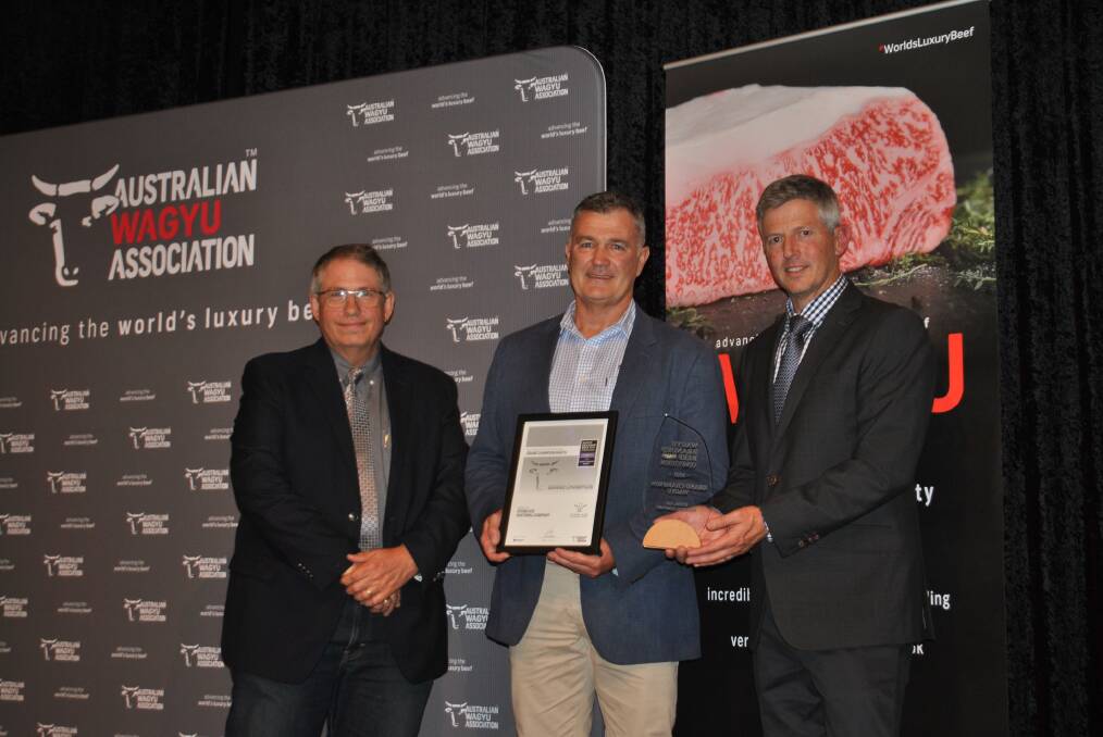 WINNER: Wagyu Branded Beef Competition sponsor Ariat's Terry Donohue with Stone Axe's Scott Richardson, and Australian Wagyu Association's Matt McDonagh in 2021.