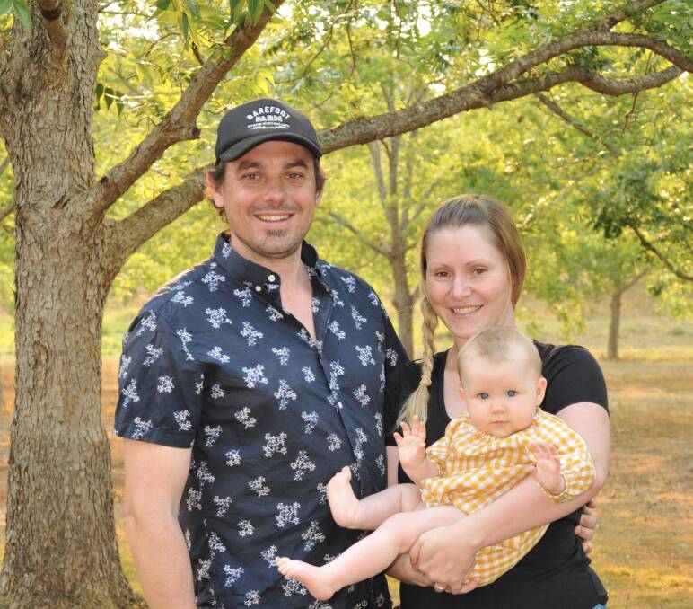 BRANCHING OUT: Barefoot Farm owners Matt James and Ash Jones, and their one-year-old daughter Nigella. The couple share the love of pecans in their delicious menu at their Eltham Valley Pantry cafe.