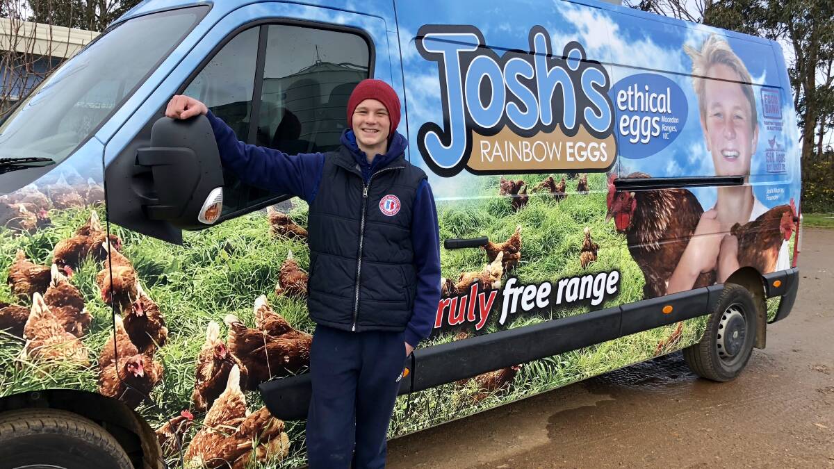 ON THE MOVE: Josh Murray with the Josh's Rainbow Eggs van delivering eggs.