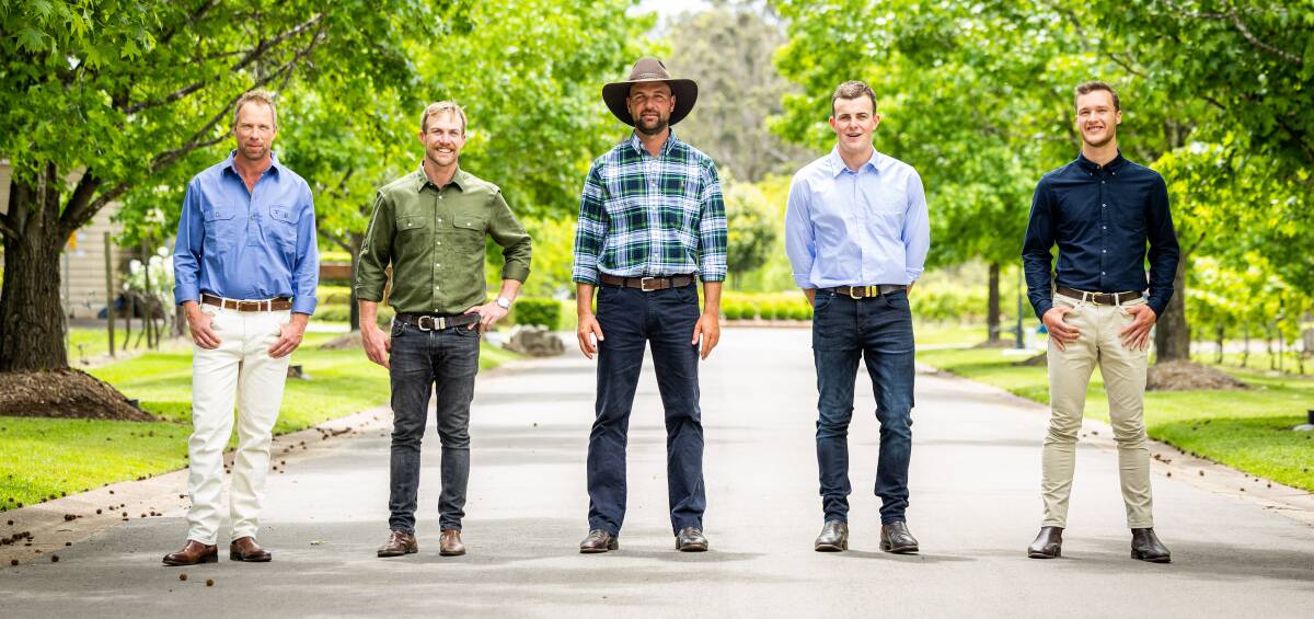 The farmers in this year's series of Farmer Wants a Wife. From left, Farmers Andrew, David, Brad, Brenton and Matt. Picture courtesy of Channel 7.
