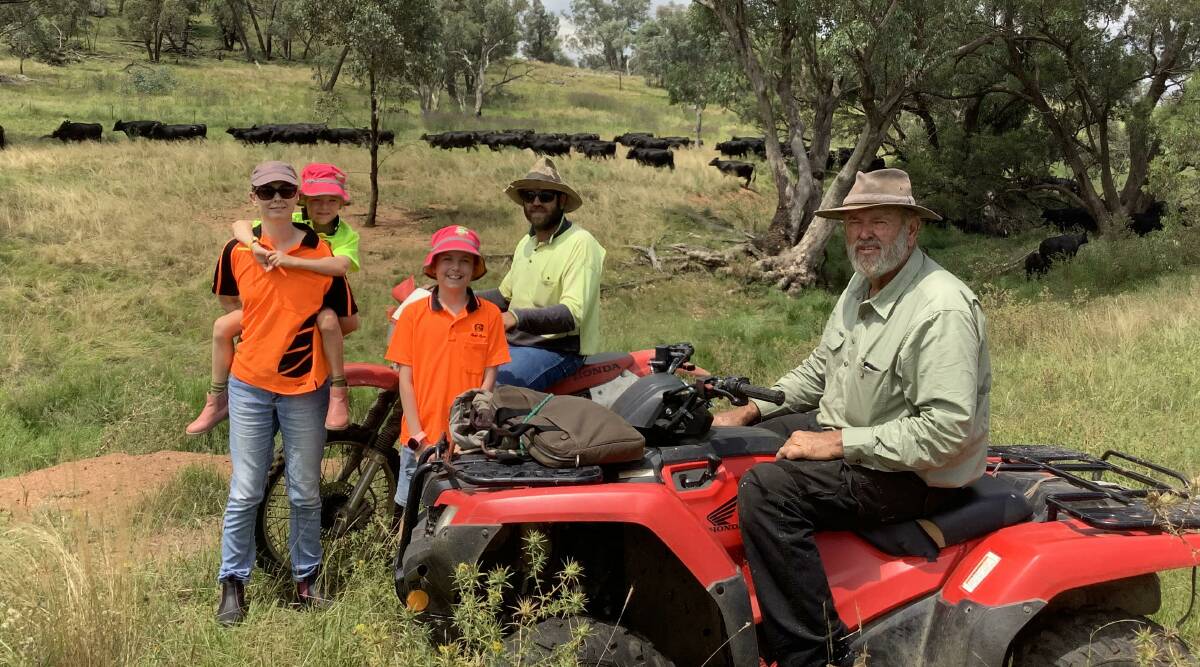 A FAMILY JOB: Stafford Job, Emmagool Pastoral, with son Jonathon, his wife Rebecca and their two girls, Amelia and Clara. The Job family runs nine Angus properties across northern and central NSW.