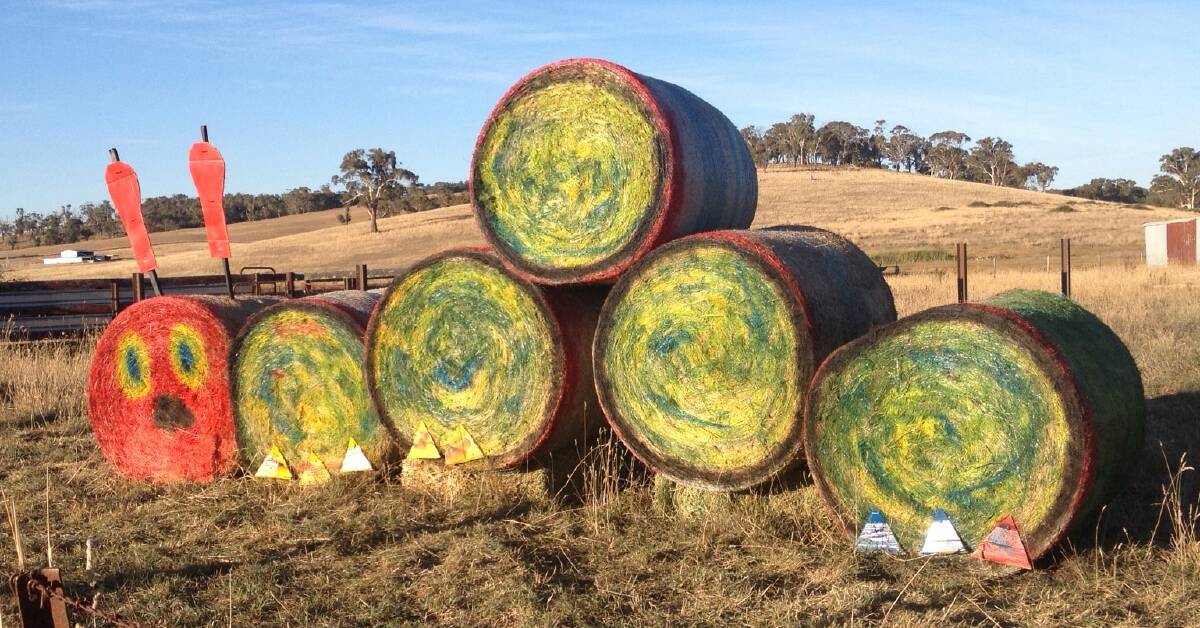 Rachael Young's The Very Hungry Caterpillar display at "Quarry Hills", Hobbys Yards, earned a special mention in the first Blayney Hay Bale Art Challenge.