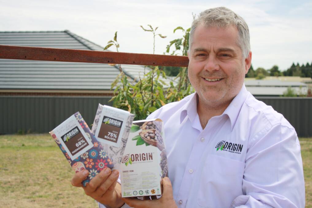 VARIETY: Origin Organic Chocolate Makers' owner Matt Chimenti with some of his range of chocolate. His beans for the chocolate are sourced from countries around the world and bring unique flavours to his chocolate.