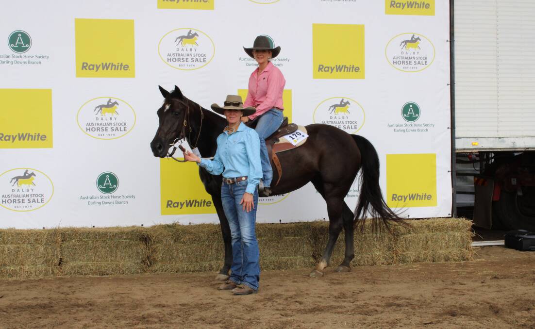 Ashleigh Fairbrother astride the top priced mare Hillgrove Black Label who topped the Sunday selling session at the Dalby ASH sale at $85,000 on behalf of Donna Watts.