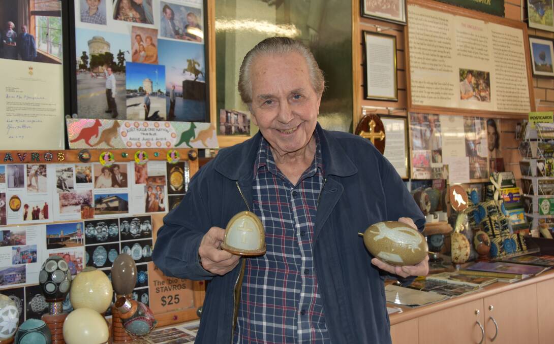 Stavros 'Steve' Margaritis has carved countless emu eggs over the past 63 years, and yet the first two he ever carved remain his favourites.