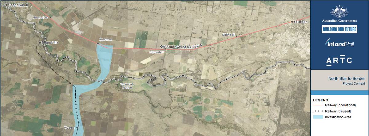 Proposed Inland Rail alignment through the McIntyre floodplain.