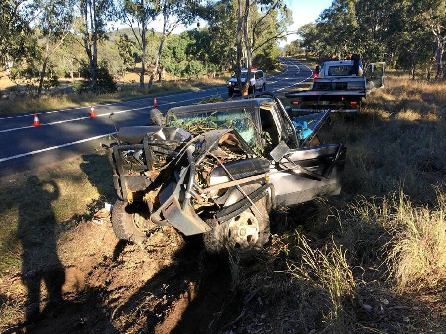  A Queensland Police picture shows the confronting wreckage that Angus spent almost six hours trapped inside of.