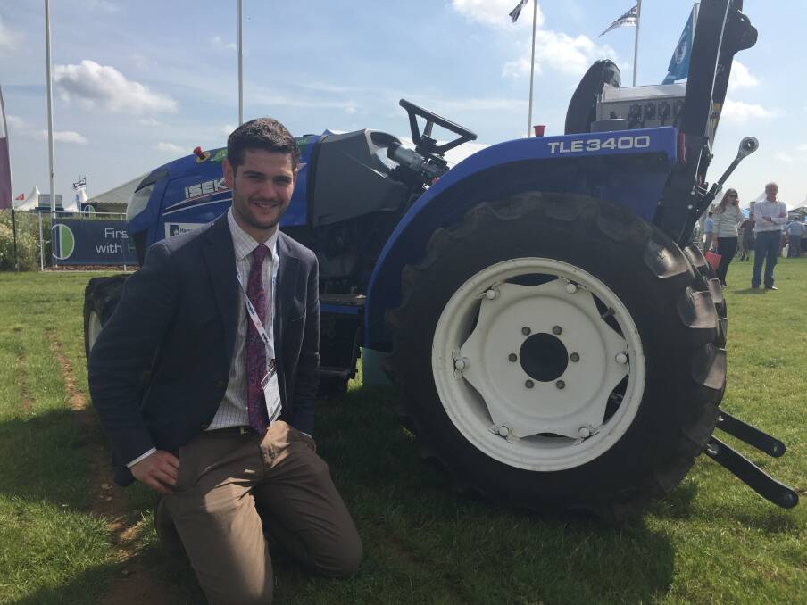 Agricultural engineer Kit Franklin, who is leading the team conducting the Hands Free Hectare project, with the automated tractor that is doing all the work. Picture: Lea Coghlan.