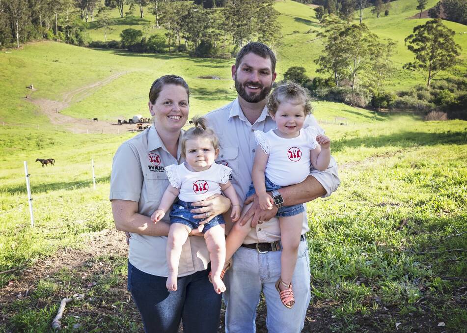 Megan and Ritchie Mann with their daughters Macy and Kelsey, of WM Meats, Taylors Arm, which has seen increased demand for home delivery meat as a result of coronavirus. Photos: Supplied 