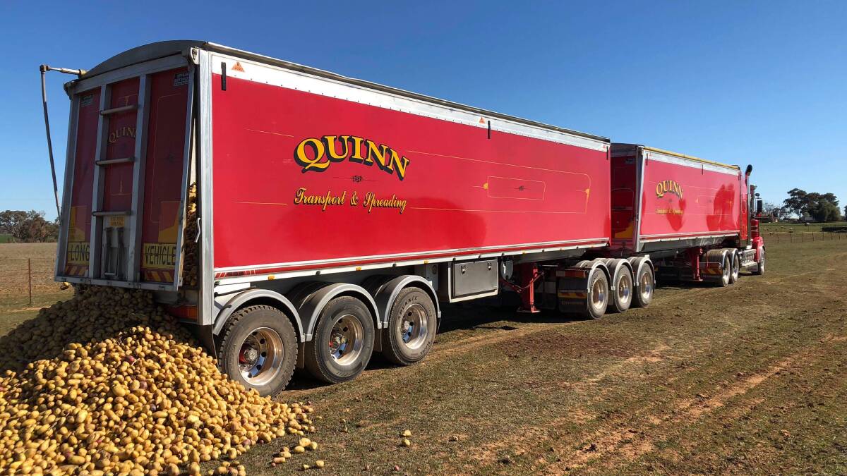The potatoes travelled from Tasmania to drought-stricken New South Wales battling dry conditions. Picture: Supplied