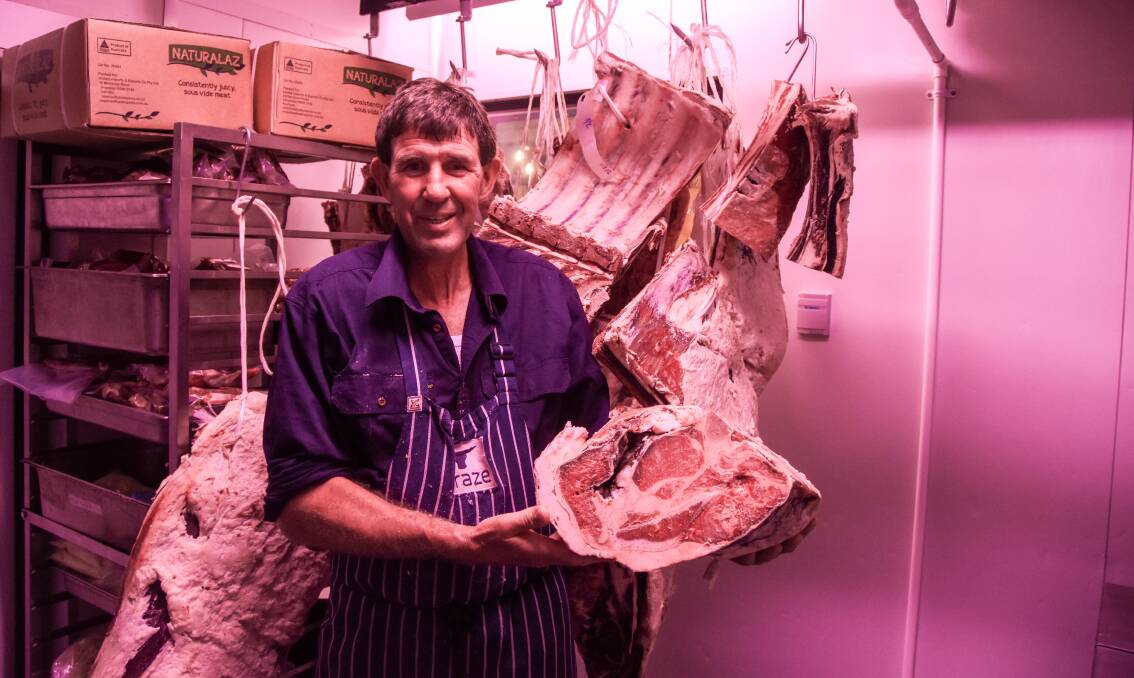 In-house butcher Peter Robinson with some of the dry aged beef.