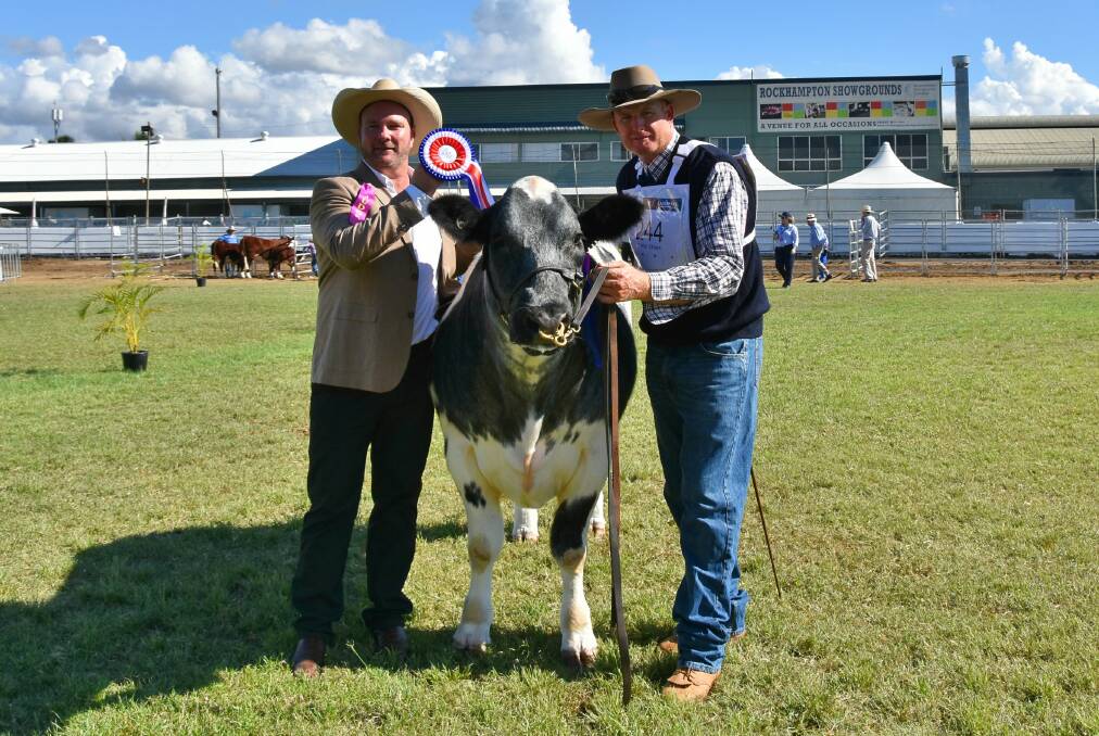 Martin Lill (left) during a judging appearance at Beef Australia. 