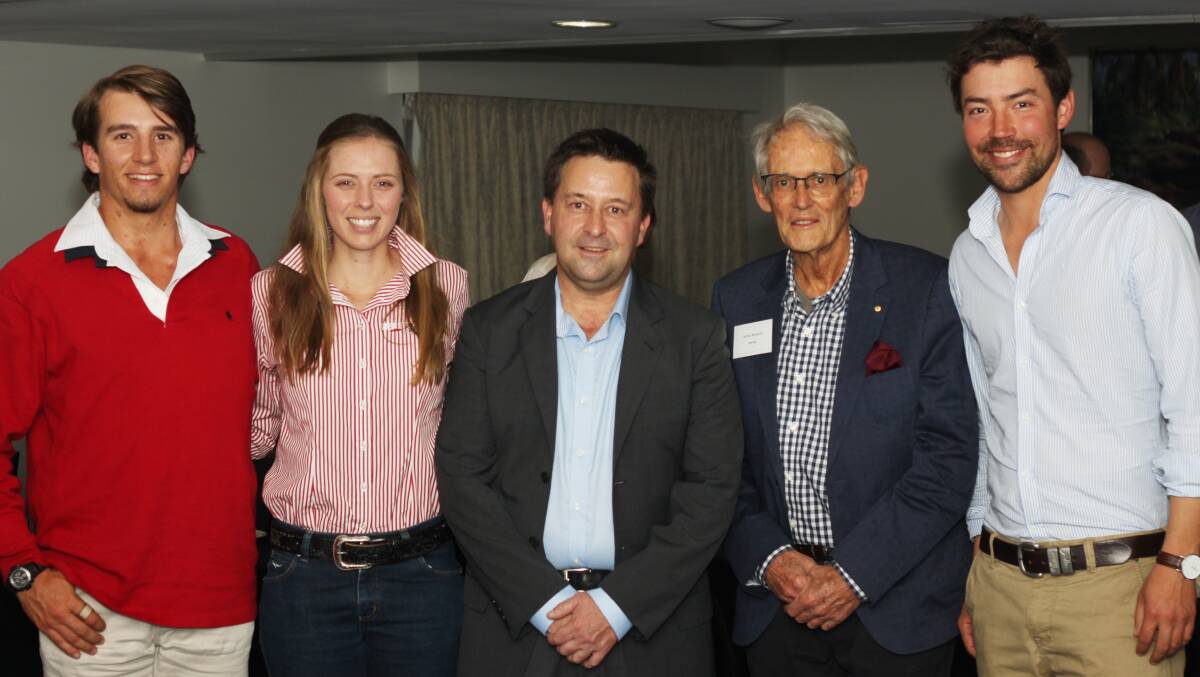 Lawrence Sehmish-Lahey and Kate Reid with speaker Geoff Cornford, Dr Arthur Rickards and Charlie Perry at the ARCBA dinner in 2017. 