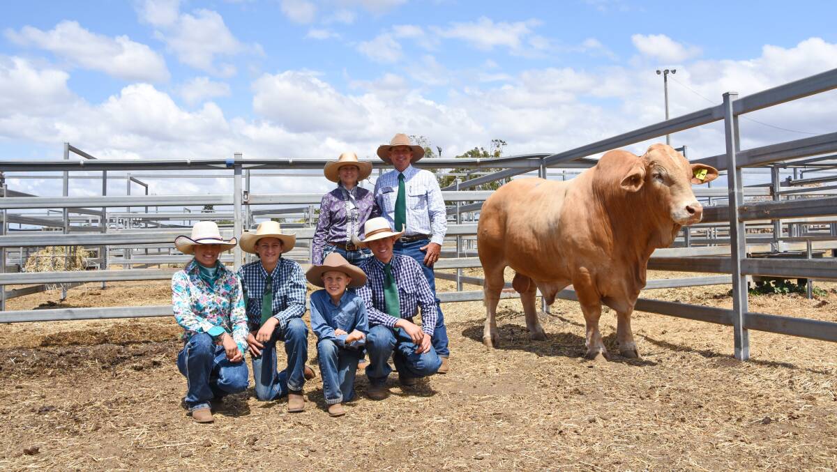 Lolita and Trevor Ford, with kids Chloe, Liam, Samuel, and Daniel, and Wattlebray Pin Up, knocked down to Lauren Burn, Tasmania, for $35,000. Photo: Hayley Kennedy 