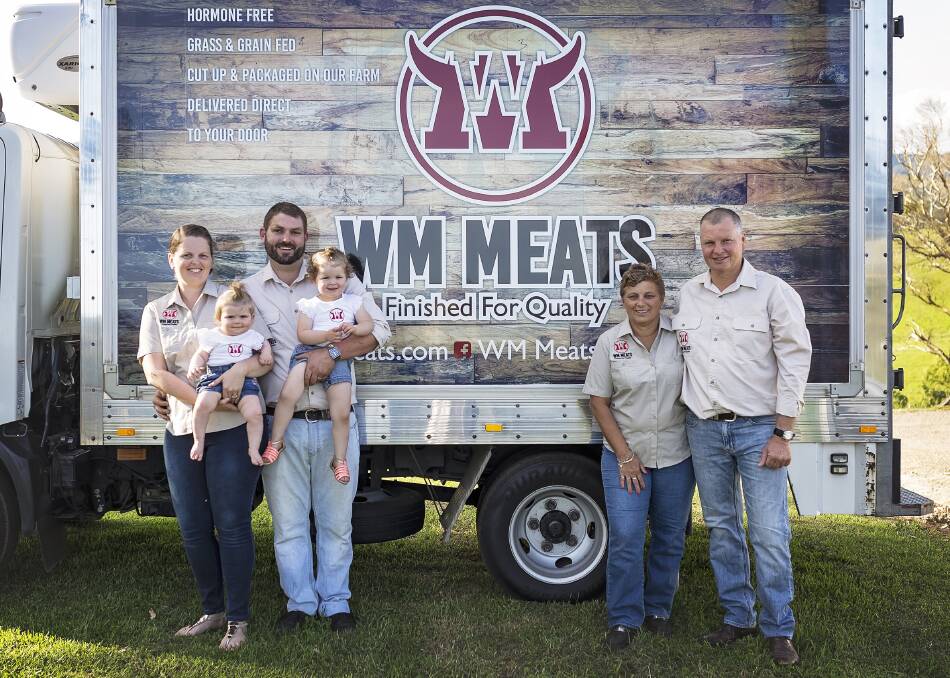 Megan and Ritchie Mann with their daughters Macy and Kelsey and Tracie and Trevor Welsh, all of WM Meats, Taylors Arm. Photos: Supplied 