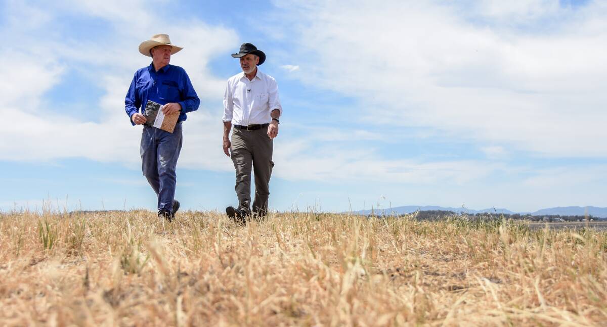 Jim McDonald, Red Braes, Quirindi, with Climate Councillor Professor Steffen during the launch of the Climate Council’s new report. Pictures: Lucy Kinbacher