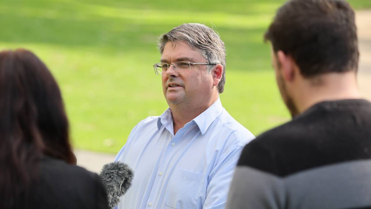 Wagga Wagga City Council general manager Peter Thompson addresses the media following revelations hundreds of horses were found slaughtered on a rural property near Wagga Wagga. Picture by Les Smith 