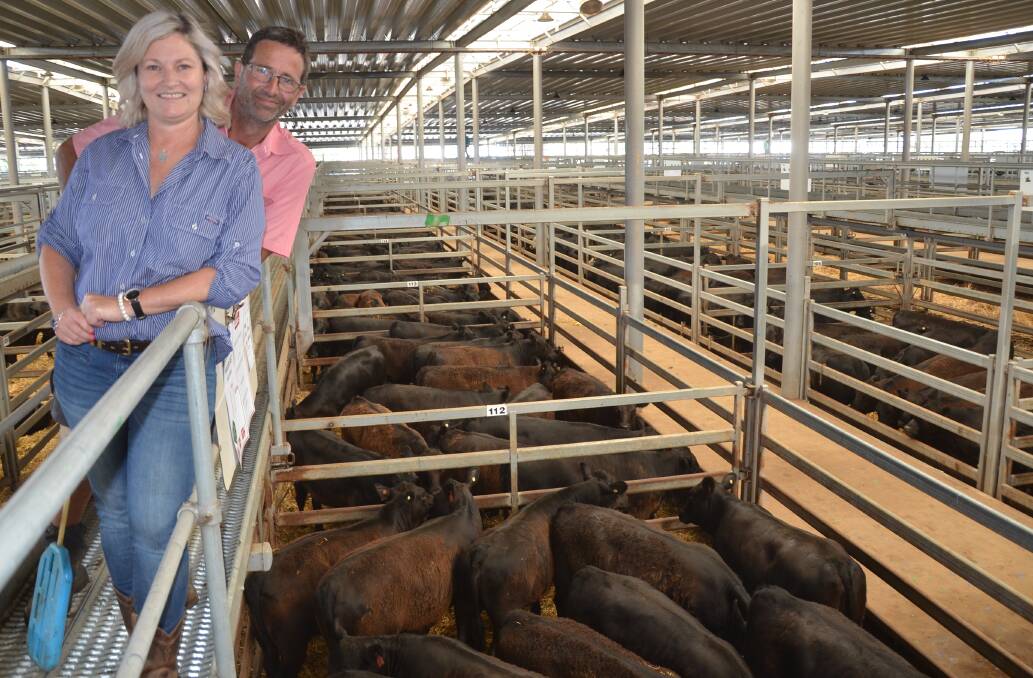 Donna and David Martin, Wanderer's Rest, Sandy Creek, Victoria, sold 392 kilogram Angus weaner steers for a top of $1820 a head and 334kg heifers for $1580 at Wodonga earlier this month. Photo: Olivia Calver
