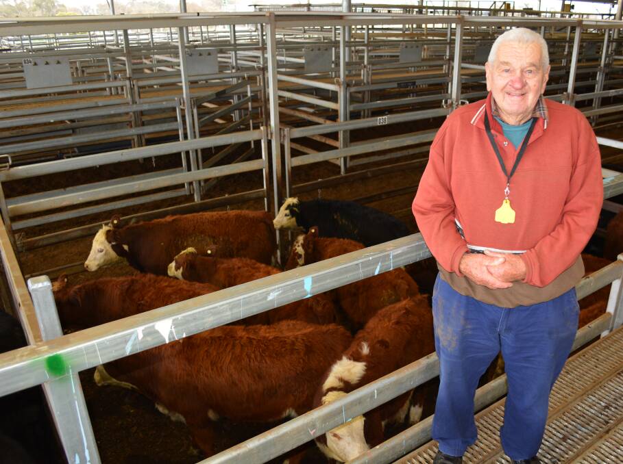 Wally Stocks, Ponderosa, Eglington, was delighted when his 281kg Hereford and black baldy steers sold for $1250/head at the Carcoar store sale on Friday.