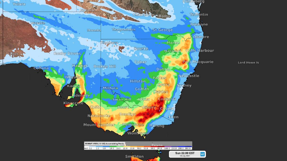 Rain forecast for Wednesday to Sunday across NSW. Image: Weatherzone