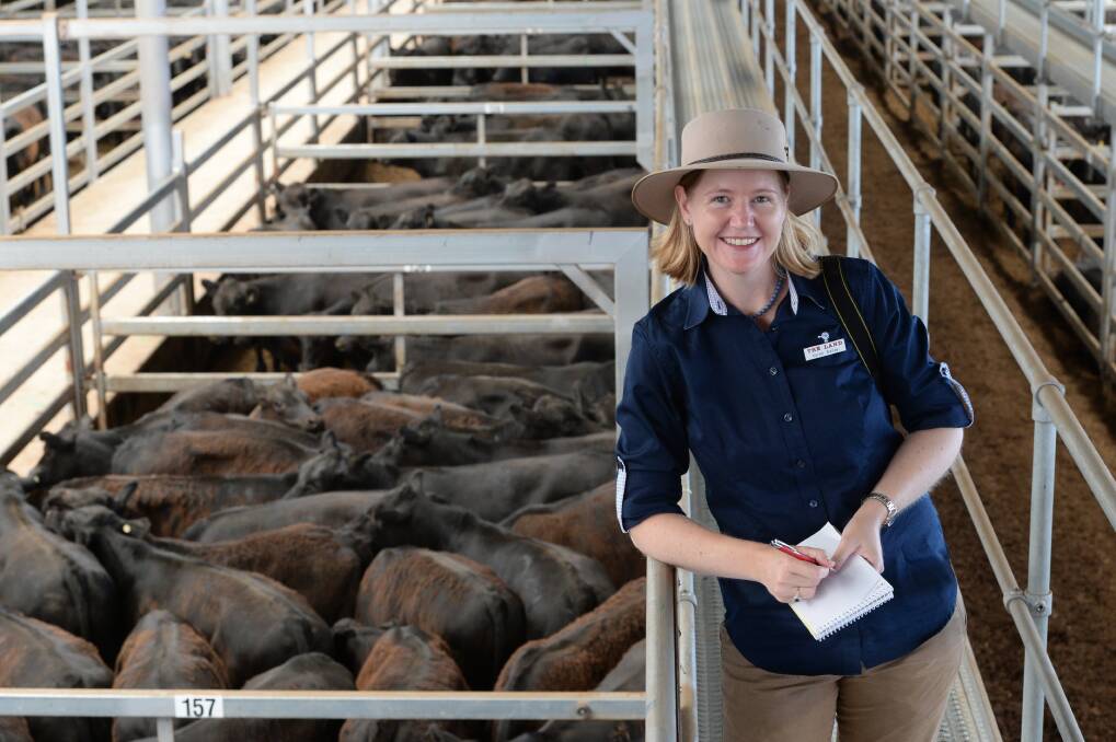 The Land's markets analyst Karen Bailey taking notes during last year's January Wodonga weaner sales. In the first week of sales the black weaners topped around the $1275 a head mark. Photo: Rachael Webb