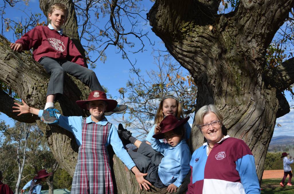 O'Connell Public students Sid Butler, Abbie Burns, Astrid Gavey and Elliot Schubert-Wong with principal Trish Forsyth. Photo: Karen Bailey