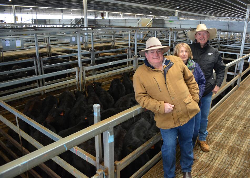 Tony and Lynelle Barklimore, "Keilor", Parkes, (with agent Geoff Rice) were first time vendors at Carcoar store cattle sale with 276kg steers which sold for $740/head.