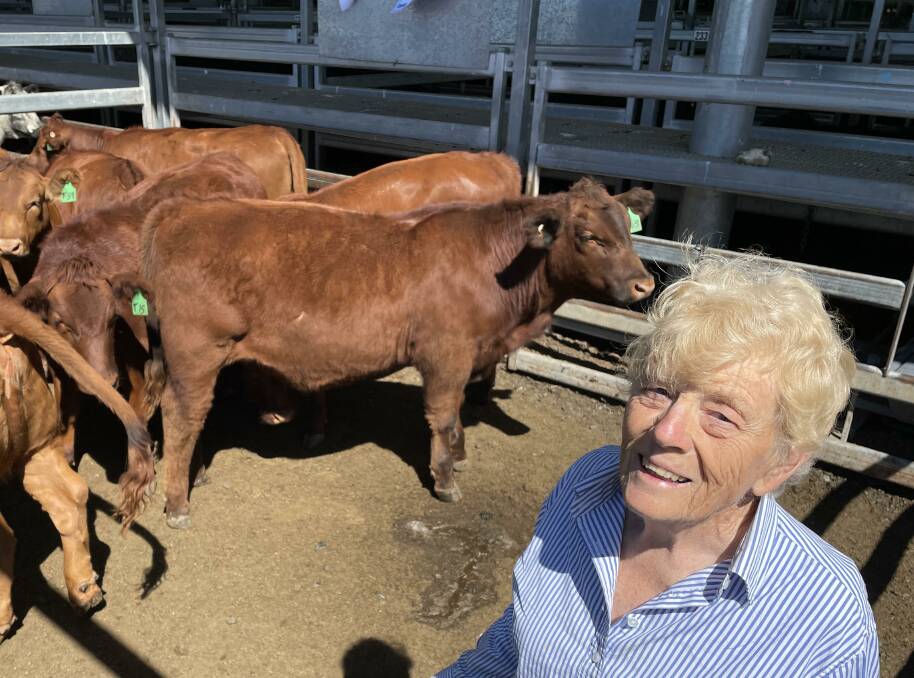 Sally Prass, Rigadoon, Cowra, sold 10-month-old 347kg Red Angus heifers for $1305 a head. They topped the weaner heifer market at Carcoar last Friday. Picture by Karen Bailey.
