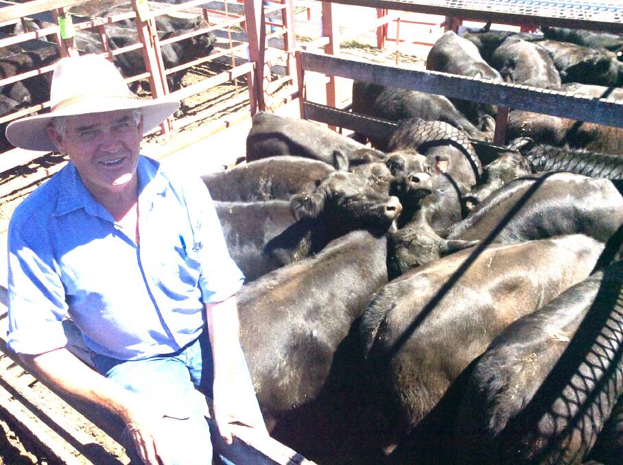 Don Russell, Warwick Park, Pratten, with his champion pen of 329kg Angus steers, which made 434c/kg to return $1428.
