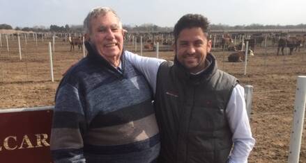 Mike Gibson, Olinda Park, Dalby, and Conecar Feedlot commercial manager Matias Medina. 