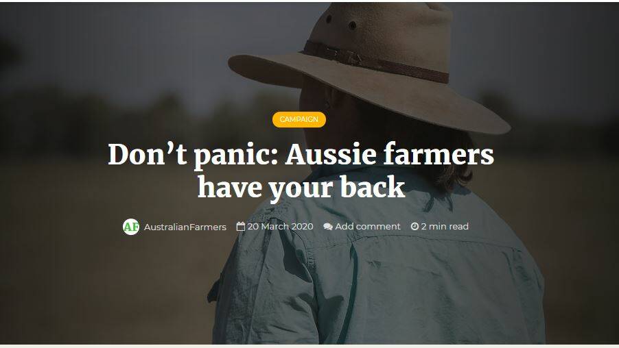 Farmers are proudly telling Australians they have their backs as part of an ongoing campaign during the COVID-19 pandemic.