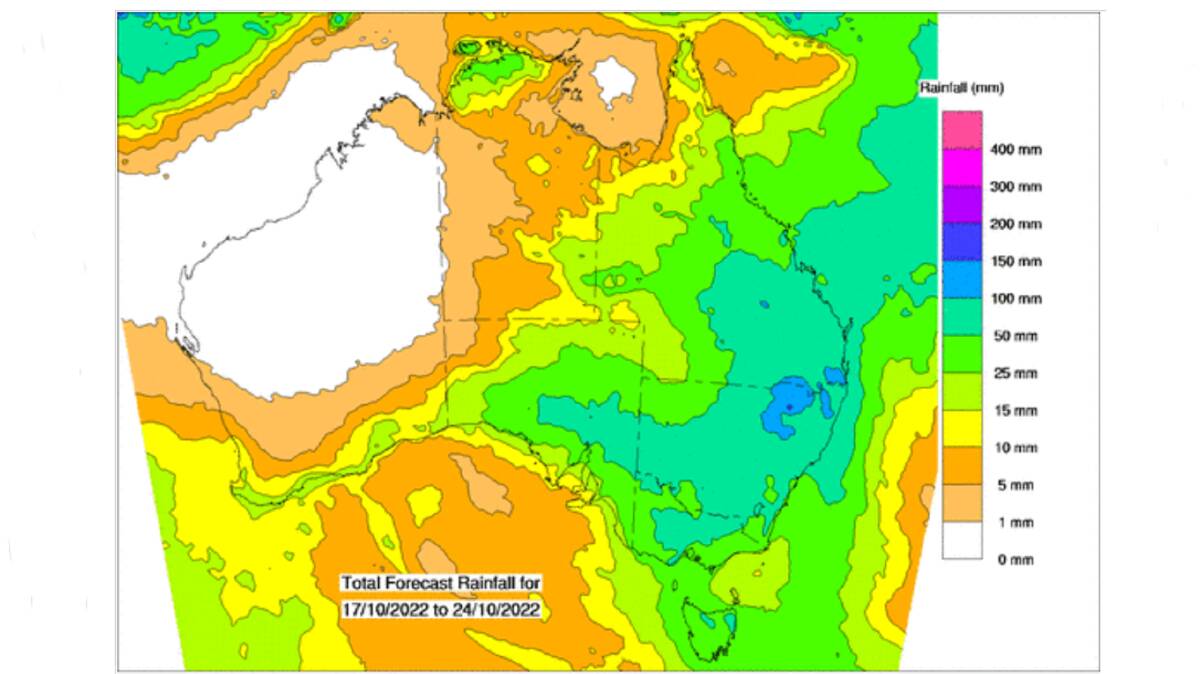 Significant rain is again set to fall across the eastern half of Australia during the current eight day period, starting on Tuesday. Source - BoM